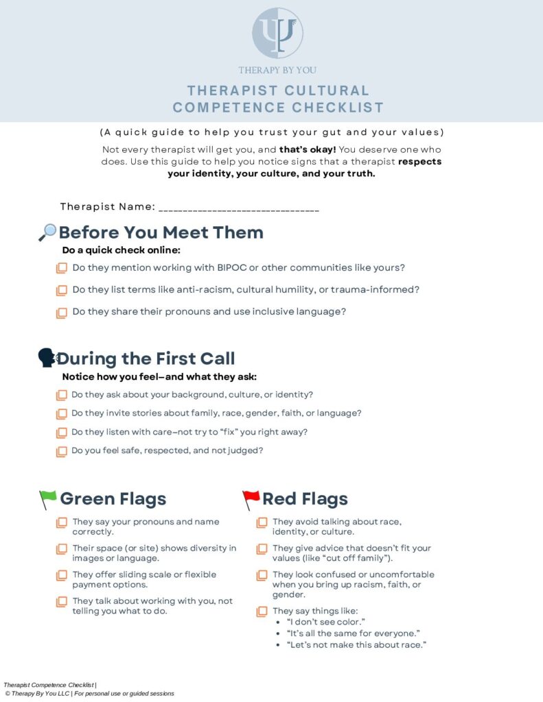 Caption for Therapist Cultural Competence Checklist